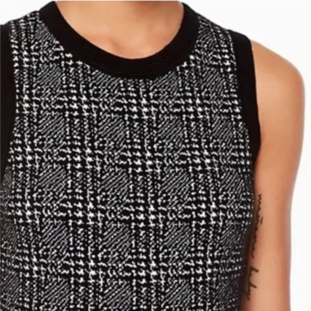 Womens Size Small Kate Spade Black White Mod Sleeveless Plaid Knit Sweater Dress